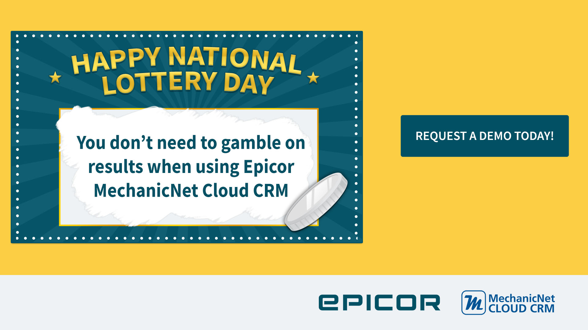 Happy National Lottery Day! You don't need to gamble on results when using MechanicNet Cloud CRM. Button: Request a demo today!